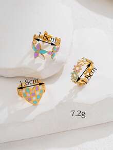 Juego de 3 anillos de acero inoxidable de color dorado con gota de aceite colorida, estilo vintage y de moda para mujer, adecuado para uso diario o como regalo - Amarillo Oro - Ver 2