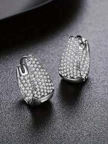 1 Pair Women's Earrings, Minimalist Basket Water Drop Hoop Earrings With Synthetic Zirconia Inlay, Elegant Versatile Fashionable Ear Clips - Earrings - View 4