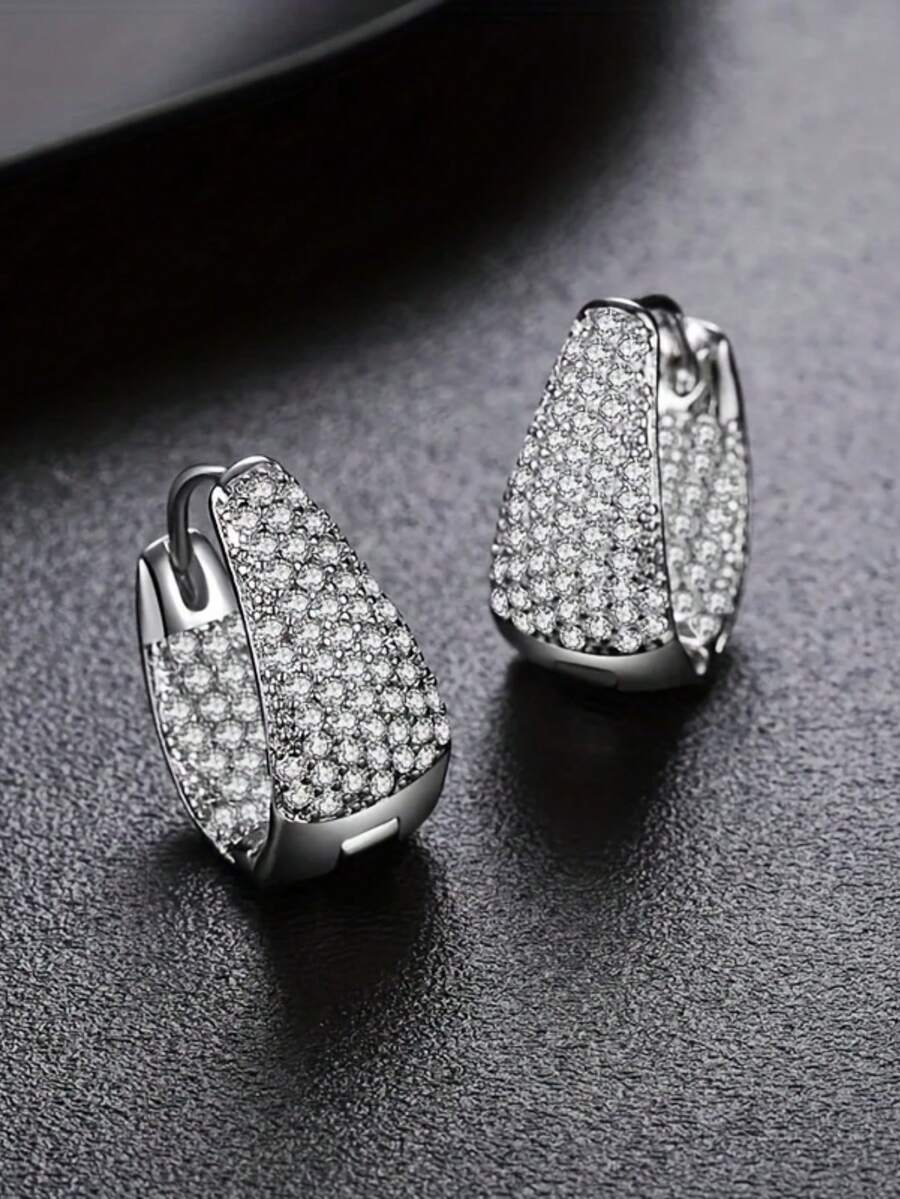 1 Pair Women's Earrings, Minimalist Basket Water Drop Hoop Earrings With Synthetic Zirconia Inlay, Elegant Versatile Fashionable Ear Clips