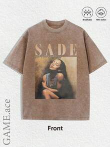 A Stylish Y2K Summer T-Shirt, A Vintage Sade Graphic Tee, A Retro Bohemian Band Tee With Black And Gold Prints, Suitable For Men's Clothing In Pr - [咖啡店] - 查看 1