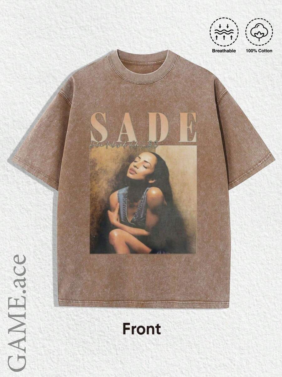 A Stylish Y2K Summer T-Shirt, A Vintage Sade Graphic Tee, A Retro Bohemian Band Tee With Black And Gold Prints, Suitable For Men's Clothing In Pr - [咖啡店] - 查看 1