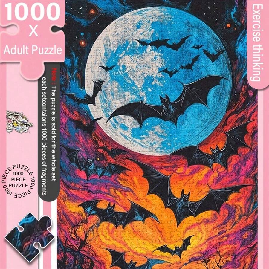 1000片成人迷你拼圖盒裝 - 精密切割,成人挑戰級難度,耐刮損。以月光蝙蝠幻想繪畫為主題,適合成人與家庭娛樂,可用作DIY家居裝飾、藝術收藏品,契合萬聖節與聖誕節氛圍,一款挑戰大腦並傳達情感的創意禮物,在組裝過程中開啟藝術與思考的樂趣。 - 彩色 - 查看 1