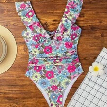 Swimsuit 2026 Model, Fashionable And Sexy Summer V-Neck Ruffle Lace One-Piece - Flower - View 4