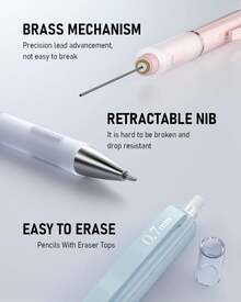 Nicpro 3PCS Cute Mechanical Pencil Set With Case, 0.7 Mm Pencils With 6 Tube HB Lead Refill, 3PCS Eraser, 9PCS Eraser Refill For School Supplies Student Writing, Drafting Drawing Sketching - ColorB - View 4