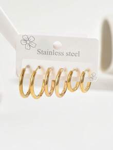 Set de 6 pendientes de aro minimalistas de acero inoxidable, aptos para uso diario - multicolor - Ver 15