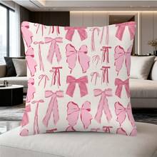 1 PC Throw Pillowcase, Seamless Pink Ribbon Pattern, Reversible Print, 45 Cm * 45 Cm, Home Decor, Hand-Painted Bow On Cream Background (Pillowcase Without Insert) - Multicolor - View 8