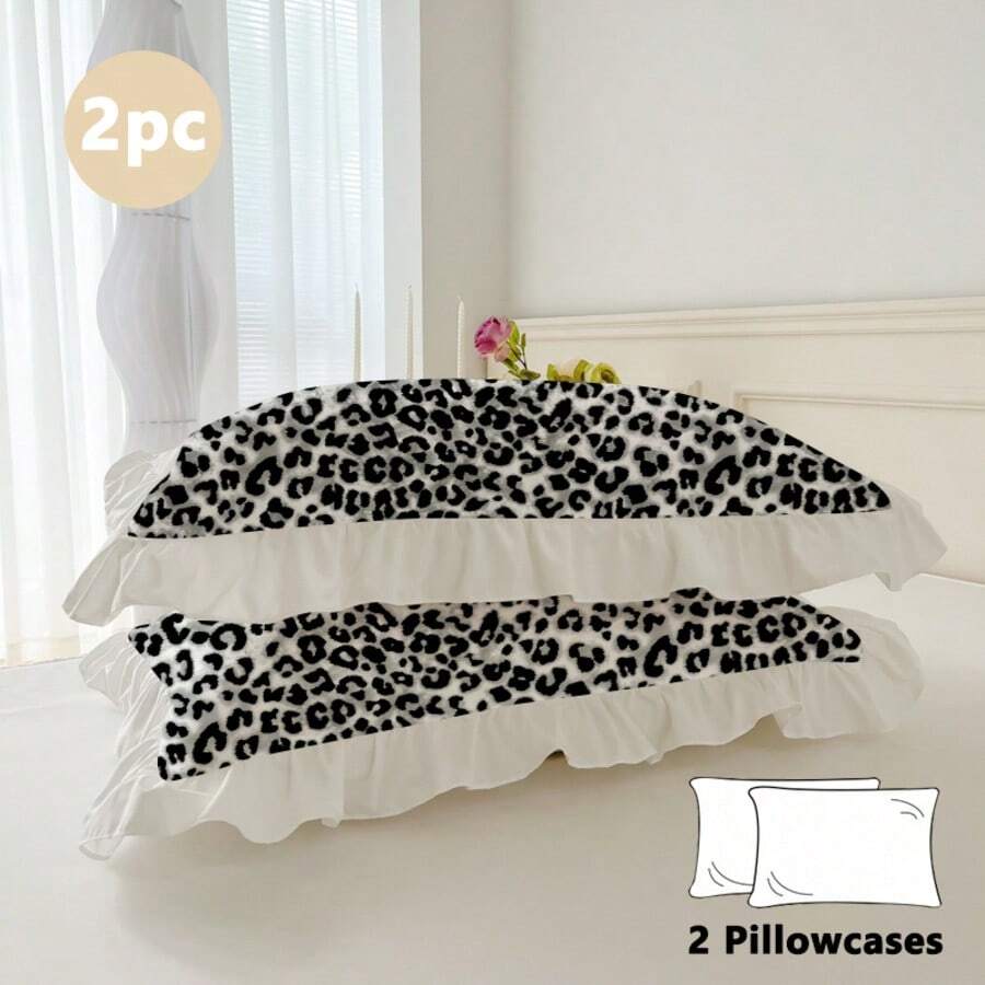 2pcs/Set Ruffle Print Pillowcases, Comfortable Breathable Skin-Friendly Soft Machine Washable, Ruffle Princess Style Pillowcases (Pillow Inserts Not Included), Simple Elegant, Suitable For Student Dorm, Bedroom, Hotel Bedding, All Seasons - Black - View 1