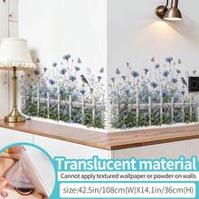 2pcs Blue Plant Flower Fence & Baseboard Pastoral Plant Stickers, Spring Home Decor, Mixed Colors, Self-Adhesive PVC Wall Decals - 68022-sulan Xiaoyu - View 7