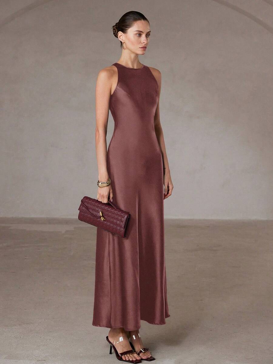 xheAveloria Modichic Vestido largo sin mangas de línea A para mujer, de estilo asimétrico y minimalista elegante, confeccionado en tela satinada doble cara, que es favorecedor y versátilxhe - Rosa vieja - Ver 1