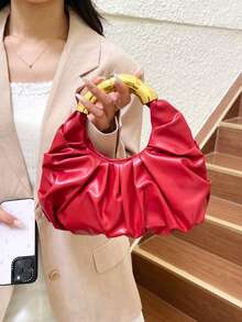 Dedoo New Fashionable Multi-Functional Thick Metal Hardware Pleated Large Capacity Cloud Tote Bag - Burgundy - View 6