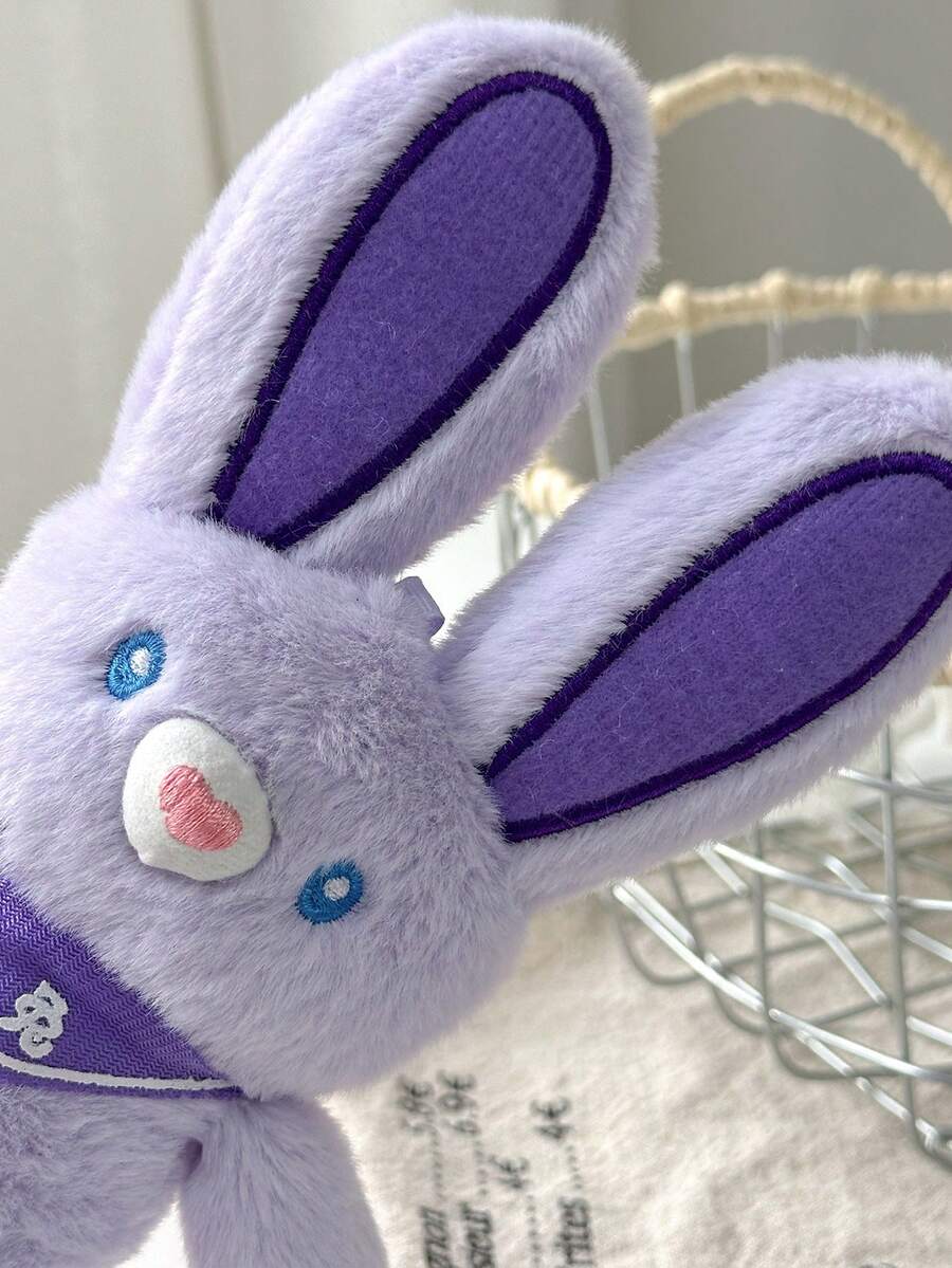 28cm/11.03in Cute Long-Eared Purple & White Rabbit Plush Doll, Super Soft Fluffy Rabbit Plush Doll, Skin-Friendly Plush Material, Cute Cartoon Rabbit Design, Home Sofa Bedroom Decor, Children Girls Birthday Holiday Gift Plush Doll - Lilac Purple - View 1