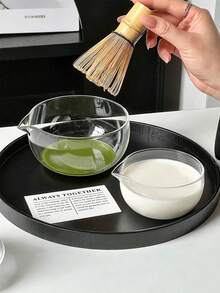 1pc Ins Minimalist Transparent Glass Tea Bowl Matcha Bowl, Matcha Whisking Tool, Matcha Brush Stirrer, Tea Whisk Set, Tea Sea Tea Divider - Transparent - View 11