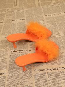 Sandalias de tacón alto para mujer con punta cuadrada y punta abierta, piel sintética naranja, sandalias de fiesta de tacón de aguja nuevas para verano - naranja - Ver 5