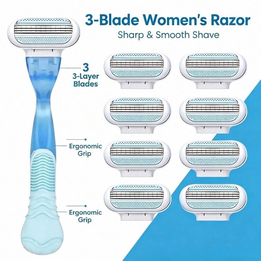 Women's Manual Razor, 3-Layer Stainless Steel Blades, Replaceable Safety Razor Head, Pink Handle, Makes Skin More Youthful And Beautiful