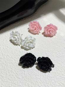 1 Paire/3 Paires de Boucles d'Oreilles à Clous Roses, Noires, Blanches Exquises pour Femmes, Style Vacances d'Été à la Plage, Convient pour le Port Quotidien, les Vacances, les Mariages, les Fêtes, la Fête des Mères, le Cadeau de la Saint-Valentin - roses - Voir 7
