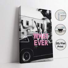 1 件复古 Y2K 粉色时尚墙画 - 无框黑白汽车帆布画，印有“Whatever”字样，酷女孩设计，适合客厅或卧室装饰，是送给朋友或乔迁新居的完美礼物，卧室墙画 | 墙画 | 醒目文字设计，墙面装饰 - A - 查看 15