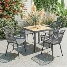Set Of 4 UV-Resistant Plastic Garden Chairs With Armrests And Backrest, 56 X 51 X 84 Cm, Dark Grey - Dark Grey - View 4