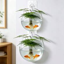4件組 (2個吊掛花盆 + 2個自黏式掛鉤)，不含植物，適用於室內使用，辦公室/客廳/居家裝飾，壁掛式花盆，節日裝飾，水耕植物塑膠盆 - A - 查看 3