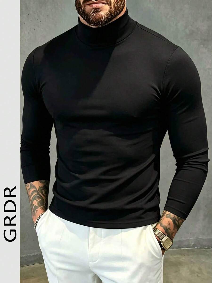 GRDR Men's Turtleneck Long Sleeve T-Shirt | Comfortable & Breathable | Fashion - Black - View 1