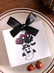 Halloween Paper Gift Box, White Square Gift Box, Pirate Ghost Glitter BOO Design, Ribbon Accents, Ghost Festival Party Celebration Gift Box - View 8