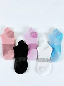 5 Pairs/2 Pairs Women's Fashion Contrast Color Ear Tab Foot Protection Casual Short Socks, Spring/Summer Sweat-Absorbing Breathable Creative Sports Socks With Waistband Fit, Daily Versatile - Multicolor - View 8
