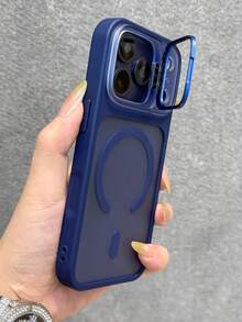 奢華透明磁吸鏡頭支架手機殼，相容 iPhone 17 Pro Max、17 Pro、16 Pro Max、16、15、14、13 Pro Max，磨砂無線充電防摔背蓋 - 藍色 - 查看 2