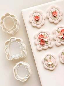 Vintage Floral Frame Polymer Clay Cutters– Retro Style Craft Tools For Floral Jewelry Making, DIY Earrings Charms & Handmade Decor - White - View 1