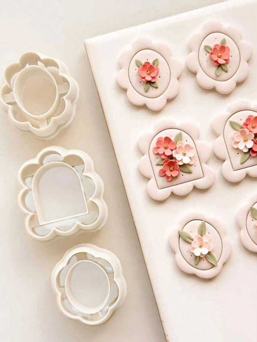 Vintage Floral Frame Polymer Clay Cutters– Retro Style Craft Tools For Floral Jewelry Making, DIY Earrings Charms & Handmade Decor - White - View 1