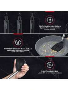 Cookify Juego de Utensilios de Cocina Silicona y Acero Inoxidable Accesorios para Cocinar Negro - Plateado Set 24 Pzas - NegroPlateado - Ver 7