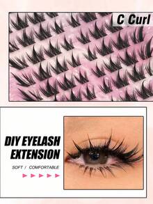 104 Clusters False Eyelashes, C Curl, 9-13mm Length, Single Cluster Design, Create Voluminous Dense Dramatic Effect, Natural Makeup Look, Suitable For Party, Travel And Daily Makeup - C - View 3