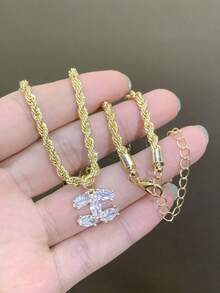 1件時尚優雅獨特金色扭鍊水鑽吊墜項鍊，適合女性 (LADYCOCO 新款) - 金色 - 查看 4