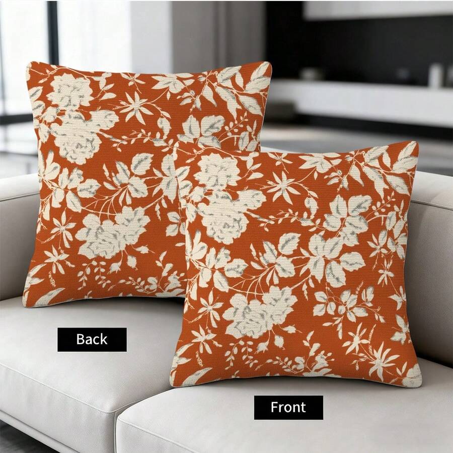 1 PC Throw Pillowcase, 45 Cm * 45 Cm, Reversible Print, Home Decor, Floral Design On Red Background (No Insert On Pillowcase) - Multicolor - View 1