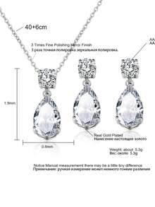 rakol 3pcs Silver Minimalist Round Cubic Zirconia Decor Women's Earrings Necklace Jewelry Set - Silver - View 7
