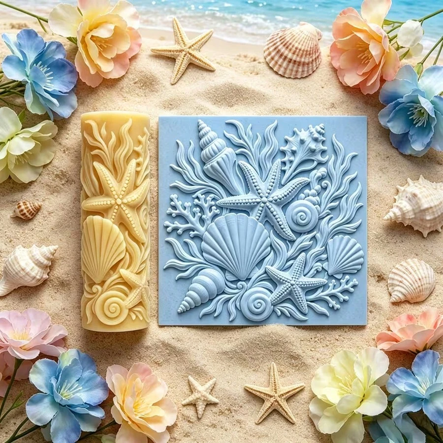 1PC Ocean Shell Texture Roller Tool, Suitable For Soft Pottery, Soft Clay, And Ceramics, Used For DIY Handicrafts, Jewelry Making, Coasters, Handmade Seals, Suitable For Beginners And Gift Making - Apricot - View 1