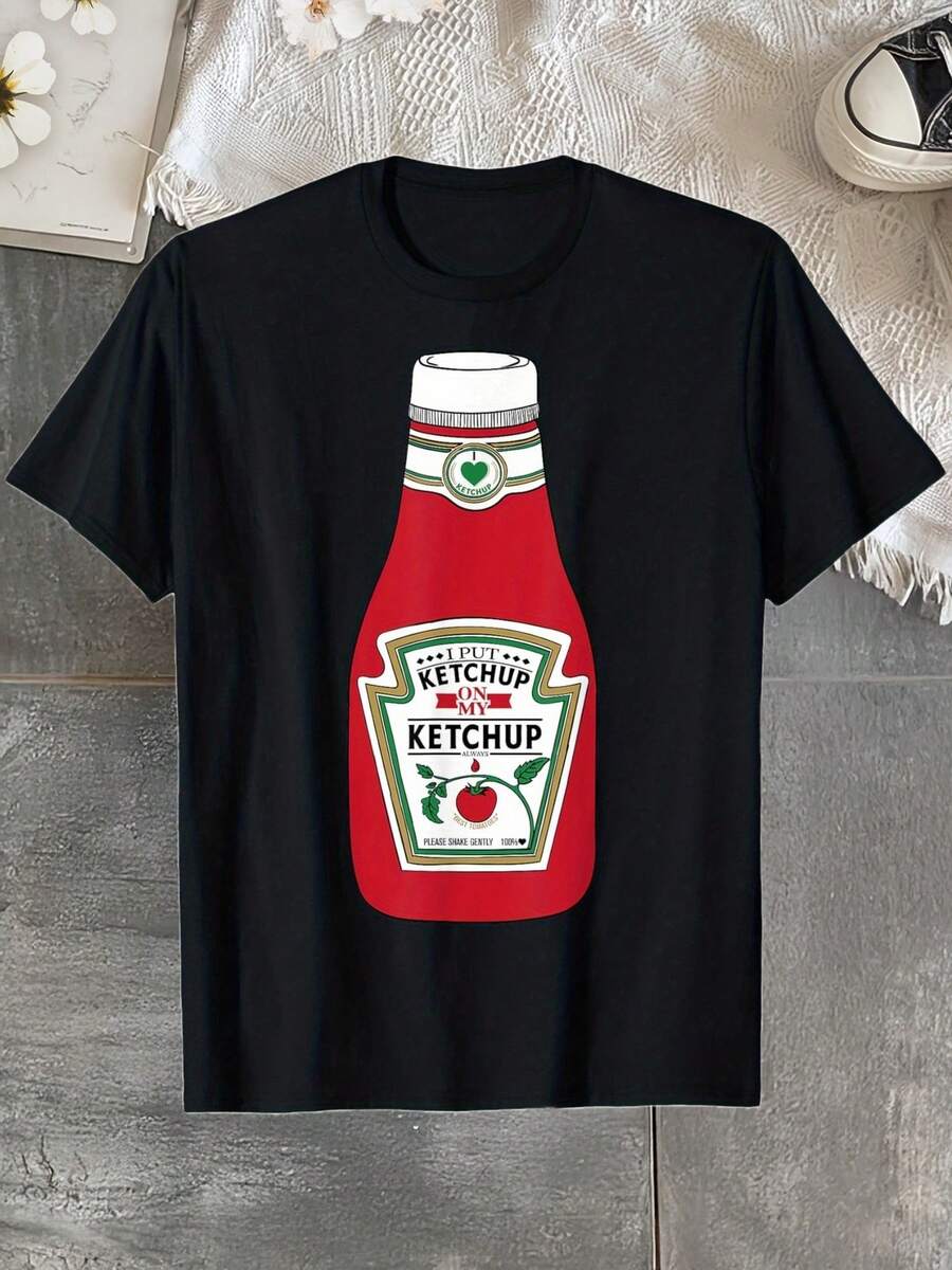 Puse salsa de tomate en mi camiseta de salsa de tomate. Camiseta unisex de algodón negra de manga corta y cuello redondo. - Negro - Ver 1