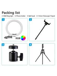 AXNEN 10-Inch RGB Ring Light, Suitable For Tripod And Remote Control, 39 Color Modes And Stepless Brightness/Speed Adjustment, Applicable For Live Streaming, Video Recording, Makeup And Photography - Multicolor - View 9