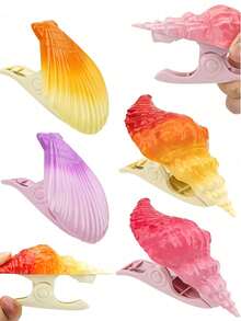 1pc Oversized Seashell/Shell Beach Towel Clip, Laundry Clip, Suitable For Beach Chairs, Boats, Swimming Pools, Patios, Daily Use, Secure Hanging Seal, Windproof And Durable, Heavy Duty Stainless Steel Towel Rack Clip, Suitable For Outdoor Travel And Vacation - Multicolor - View 1