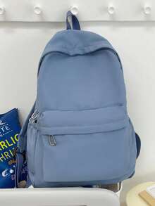 Large-Capacity Solid-Color Men's Backpack, Fashionable And Simple Travel Bag, Suitable For Casual Use, Japanese Style,Academic Style,Commuter Backpack, Unisex - Multicolor - View 10