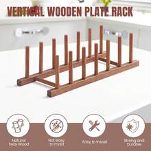 Bamboo Wooden Dish Drying Rack, Vertical 6 Pot Lid Plate Organizer Holder For Cabinet Space Saver, Cutting Board Rack Stand, Kitchen Cabinet Organizer, Baking Pan Drainer, Detachable Book Storage Holder For Office Home Organization And Display - 彩色 - 查看 1