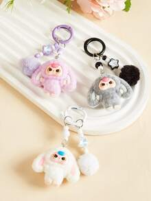 1PC Cartoon Flocking Keychain, Cute Animal Pendant, Backpack Charm, Phone Charm, Wristlet Key Ring, Car Keychain Accessory Gift - Multicolor - View 3