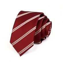 1 pieza Corbata casual a rayas rojas para hombre, estilo académico de negocios, uniforme de estudiante, corbata decorativa a juego con camisa de novio, anudada a mano - Rayas burdeos - Ver 5