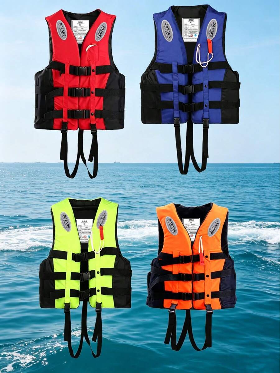 1件成人專業牛津布浮力背心，適用於水上運動，高浮力釣魚背心、浮力背心，適合水上摩托車、衝浪船及方便游泳使用，夏季海灘與水上樂園必備 - 彩色 - 查看 1