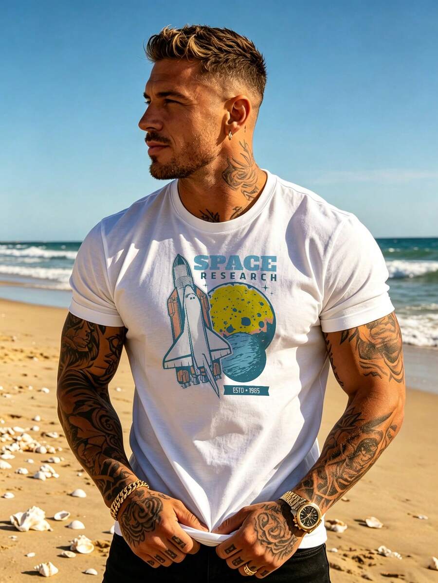 Herren legeres, vielseitiges T-Shirt mit einfarbigem Kurzarm - Blanc - Voir 1