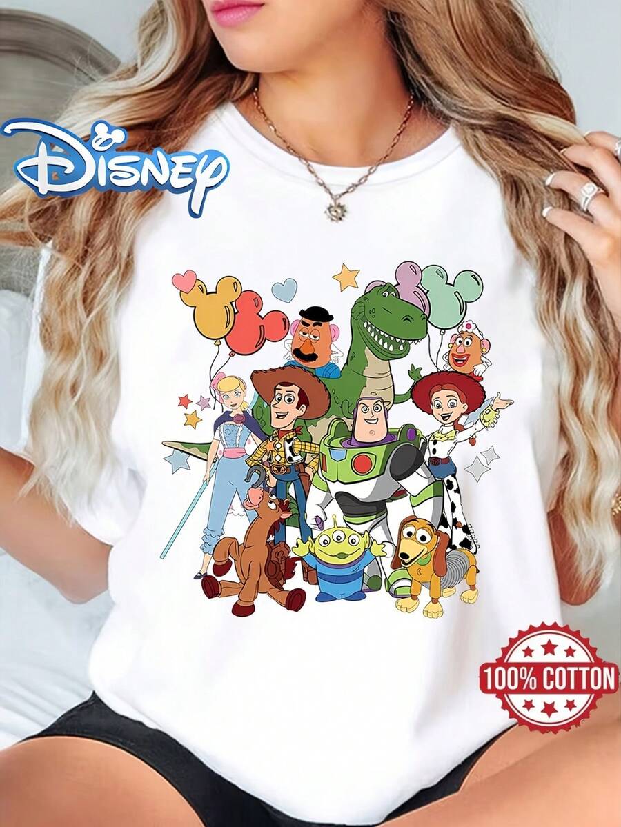 Disney-Licensed Toy Story Print Design, 100% Cotton Short-Sleeve T-Shirt With A Round Neckline-Loose, Casual, And Comfortable. The Perfect Gift Choice. - 白色 - 查看 1