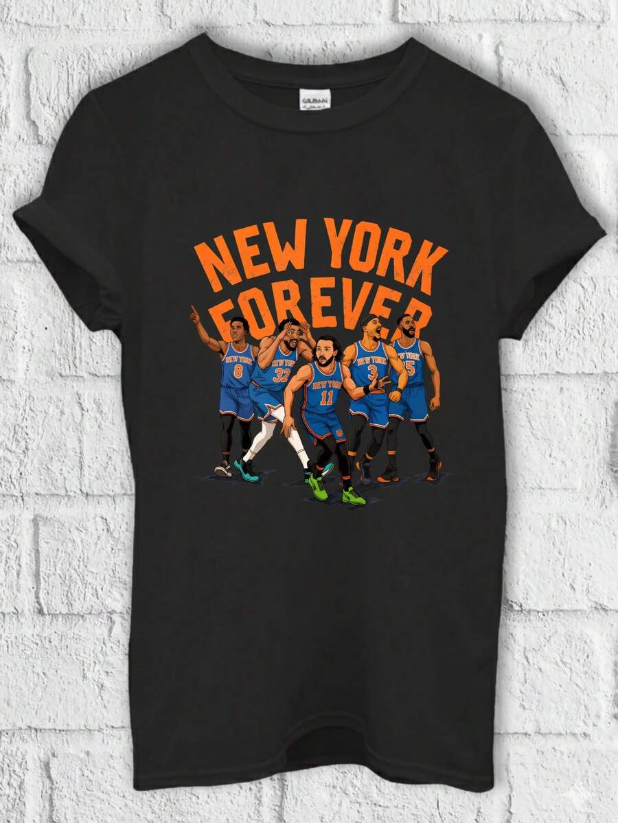 Vintage Unisex T-Shirt With New York Basketball Player Print, 180g Cotton, Round Neck, Casual, For Easter Parties And Outdoor Activities. - 黑色 - 查看 1