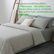 3pcs/Set Bedding Duvet Cover Set, Slouchy Relaxed Style/Green Small Plaid Soft Skin-Friendly, Nude Sleeping Bestseller, Zipper Duvet Cover Set, (2 Pillowcases 1 Duvet Cover Without Filling) Green Pudding Plaid, Minimalist Healing Bedroom Atmosphere, Suitable For Bedroom, Guest Room, Dormitory, All Seasons - Holiday Gift, Made In China - Green - View 4