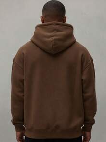 Plain Kangaroo Hoodie For Men And Women, Cotton Lined Sweatshirt, Warm Jacket With Pocket And Hood, Winter/Cold Season - 鏽棕色 - 查看 2