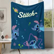 Manta de franela Disney Stitch del espacio exterior, manta de felpa suave y acogedora con diseño de planetas y estrellas lindos, fondo azul profundo, adecuada para sofá, cama, sala de estar, dormitorio, oficina, viajes, todas las estaciones - color 1 - Ver 1