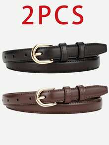 3pcs/2pcs/1pc Cinto de couro PU de cor sólida para mulher, cinto casual minimalista, acessório de moda adequado para campus, uso diário, outono, Halloween, festa de Natal - Multicolorido - Ver 12