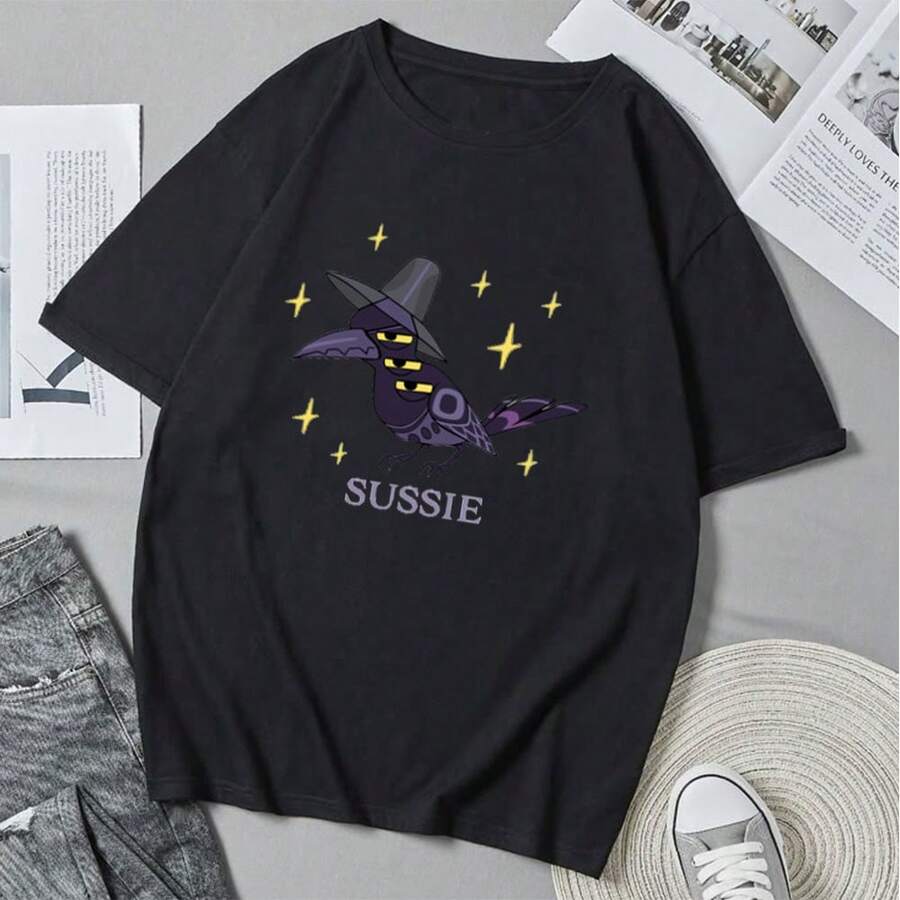 Sussie-Bird-Kpopss-Demonss-Hunterss-T-Shirt Trendyss Anime Cartoon Print T-Shirt Unisex Street Style Summer Casual Tops - Black - View 1